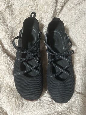Clarks Black Knit Lace-Up Ballet Flats